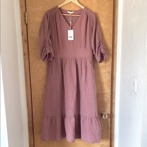Muslin Cotton Pink Downeast Midi Dress XL